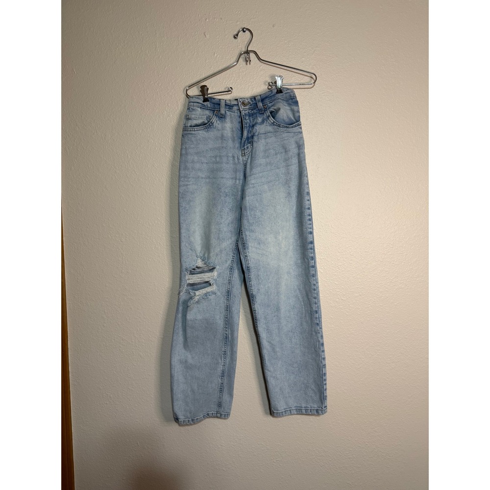 Wild Fable Floral Back Pocket Distressed Straight Leg Jeans Light Wash Blue 0‎